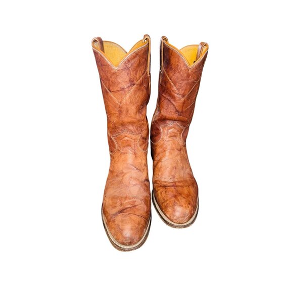 Justin Men’s Jackson Brown Leather Marbled Western Cowboy Boot Size 9 Work - Picture 3 of 12